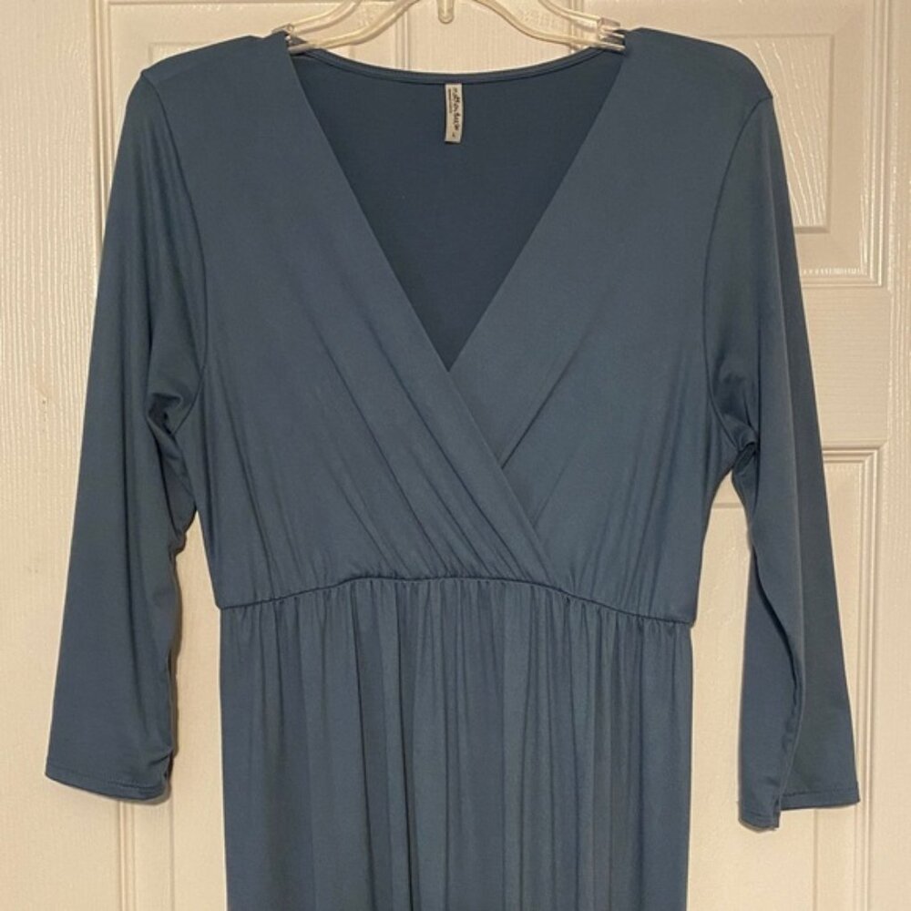 Mother Bee Maternity Long Sleeve Maxi Dress in Slate Blue